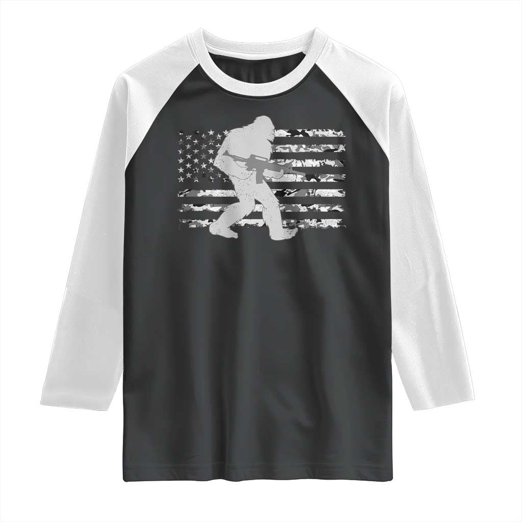 Bigfoot Gun Owner Raglan Shirt Camo US American Flag Sasquatch Rifle TS10 Black White Print Your Wear