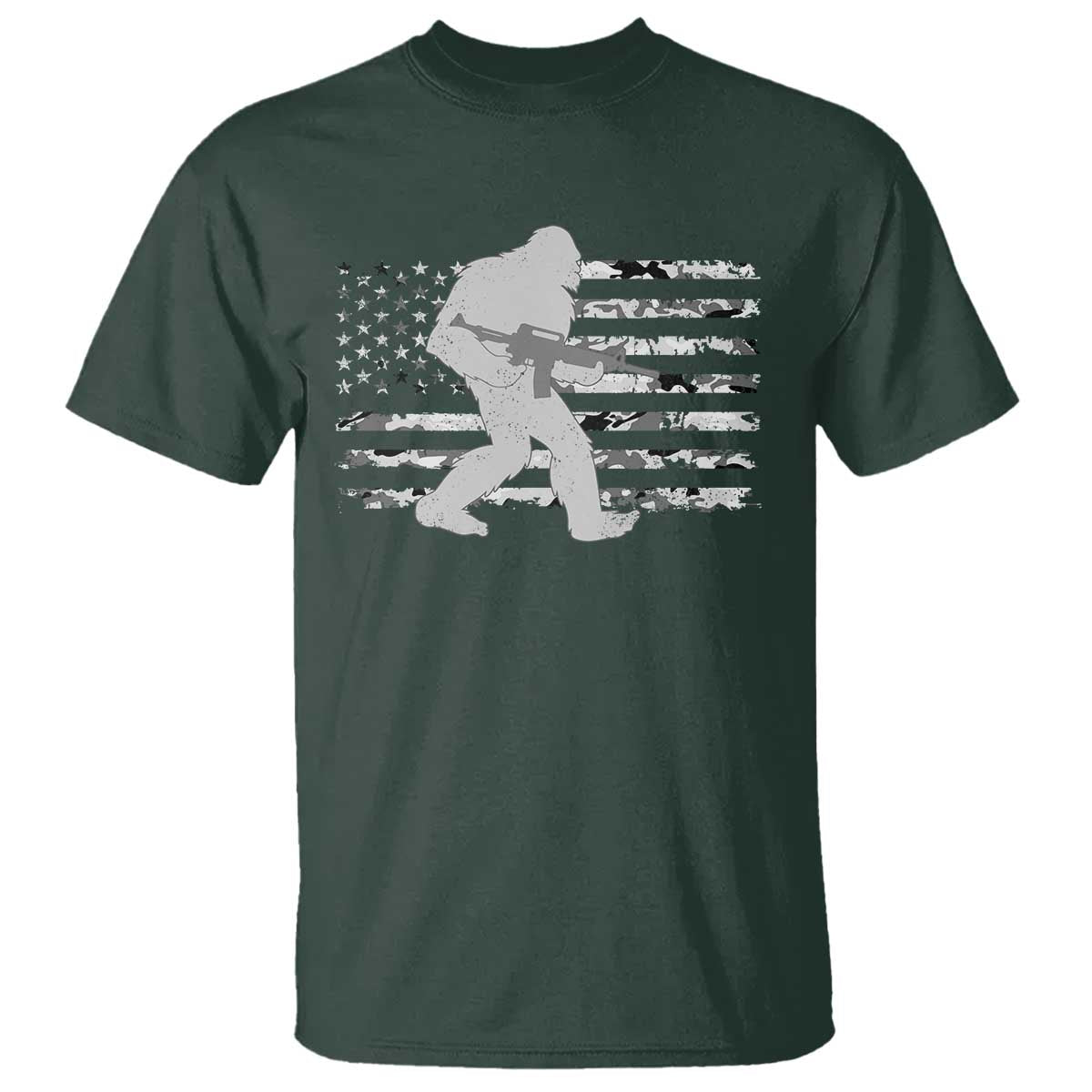 Bigfoot Gun Owner T Shirt Camo US American Flag Sasquatch Rifle TS10 Dark Forest Green Print Your Wear