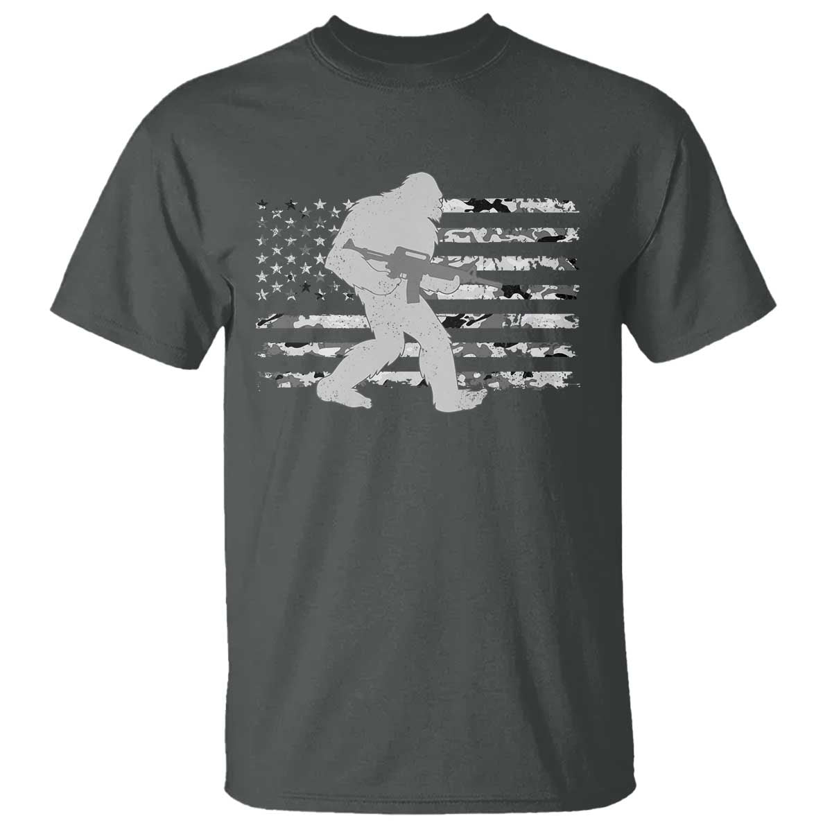 Bigfoot Gun Owner T Shirt Camo US American Flag Sasquatch Rifle TS10 Dark Heather Print Your Wear