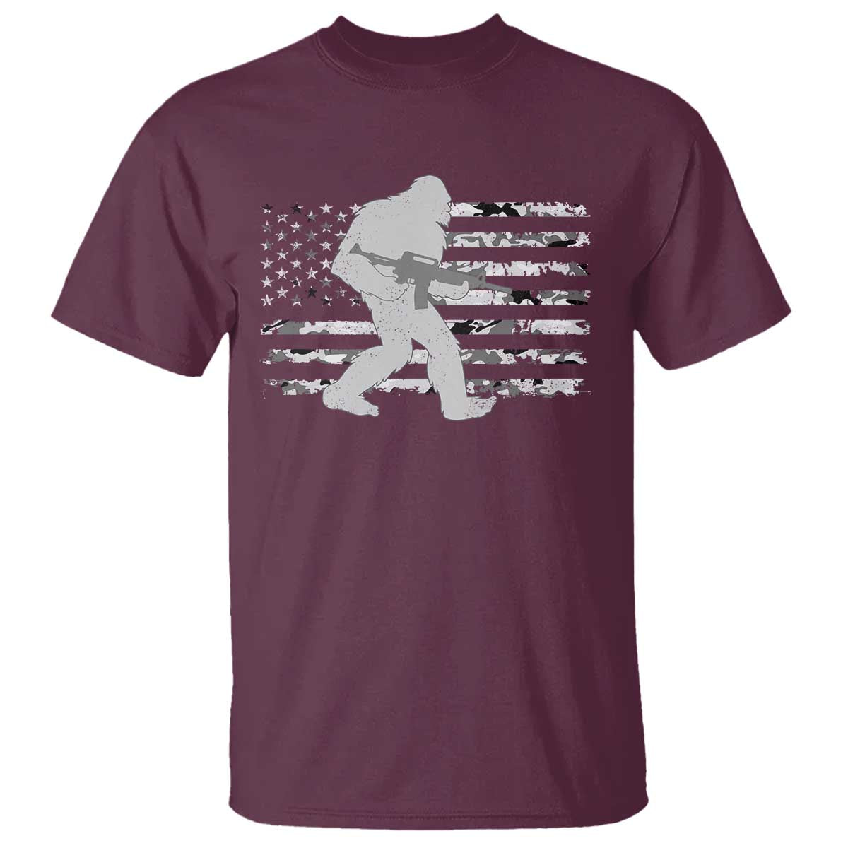 Bigfoot Gun Owner T Shirt Camo US American Flag Sasquatch Rifle TS10 Maroon Print Your Wear