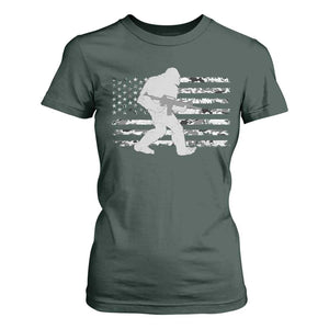 Bigfoot Gun Owner T Shirt For Women Camo US American Flag Sasquatch Rifle TS10 Dark Forest Green Print Your Wear