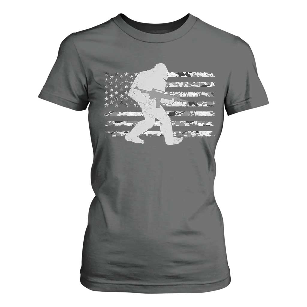 Bigfoot Gun Owner T Shirt For Women Camo US American Flag Sasquatch Rifle TS10 Dark Heather Print Your Wear