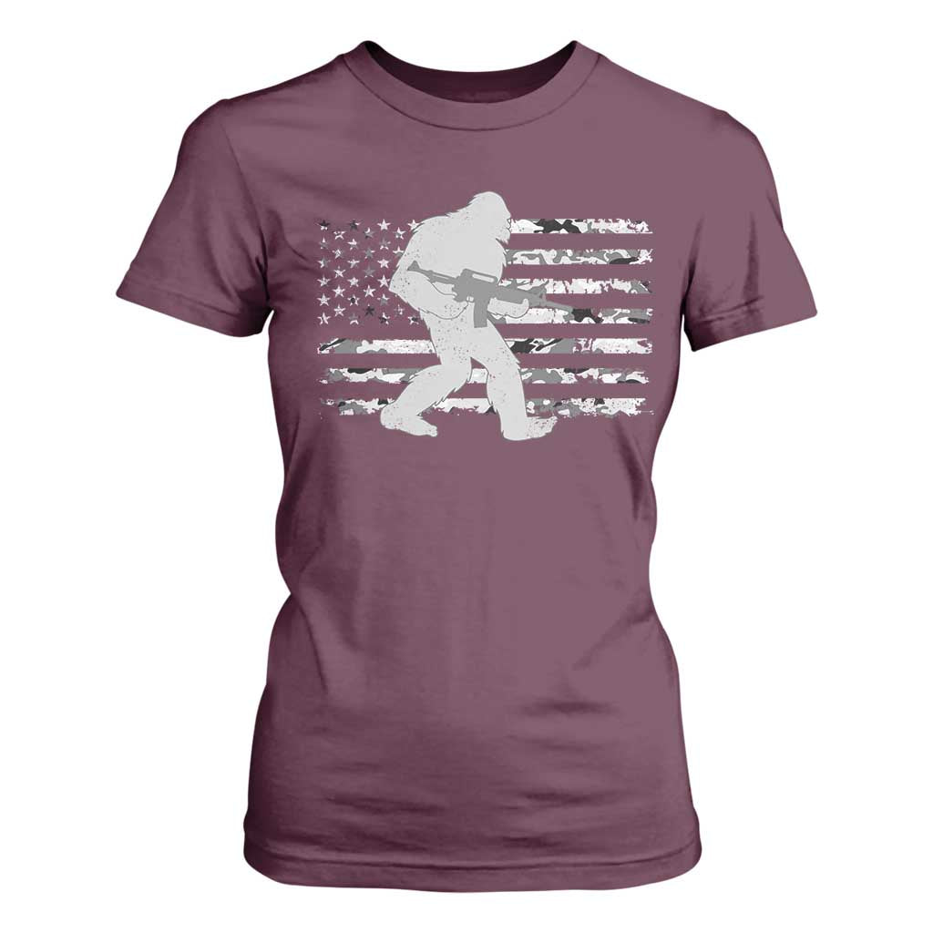 Bigfoot Gun Owner T Shirt For Women Camo US American Flag Sasquatch Rifle TS10 Maroon Print Your Wear