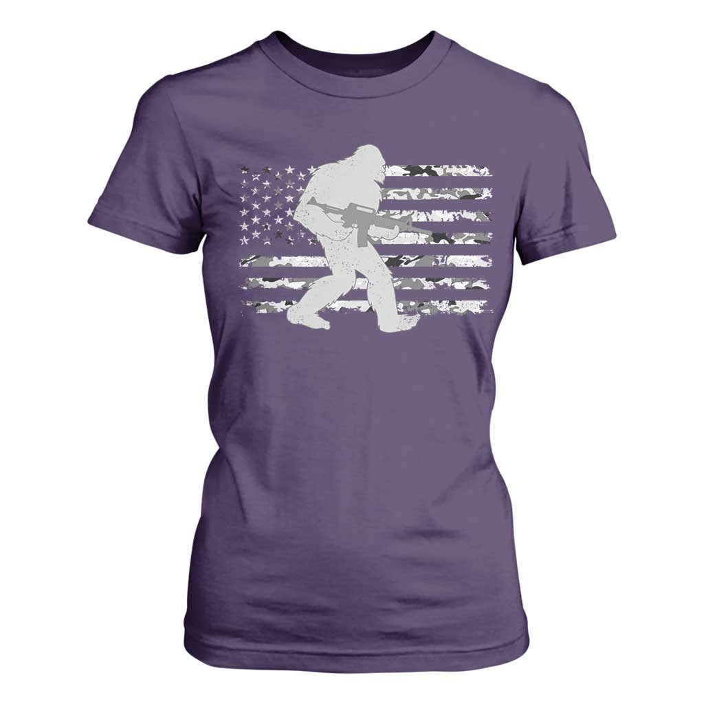 Bigfoot Gun Owner T Shirt For Women Camo US American Flag Sasquatch Rifle TS10 Purple Print Your Wear