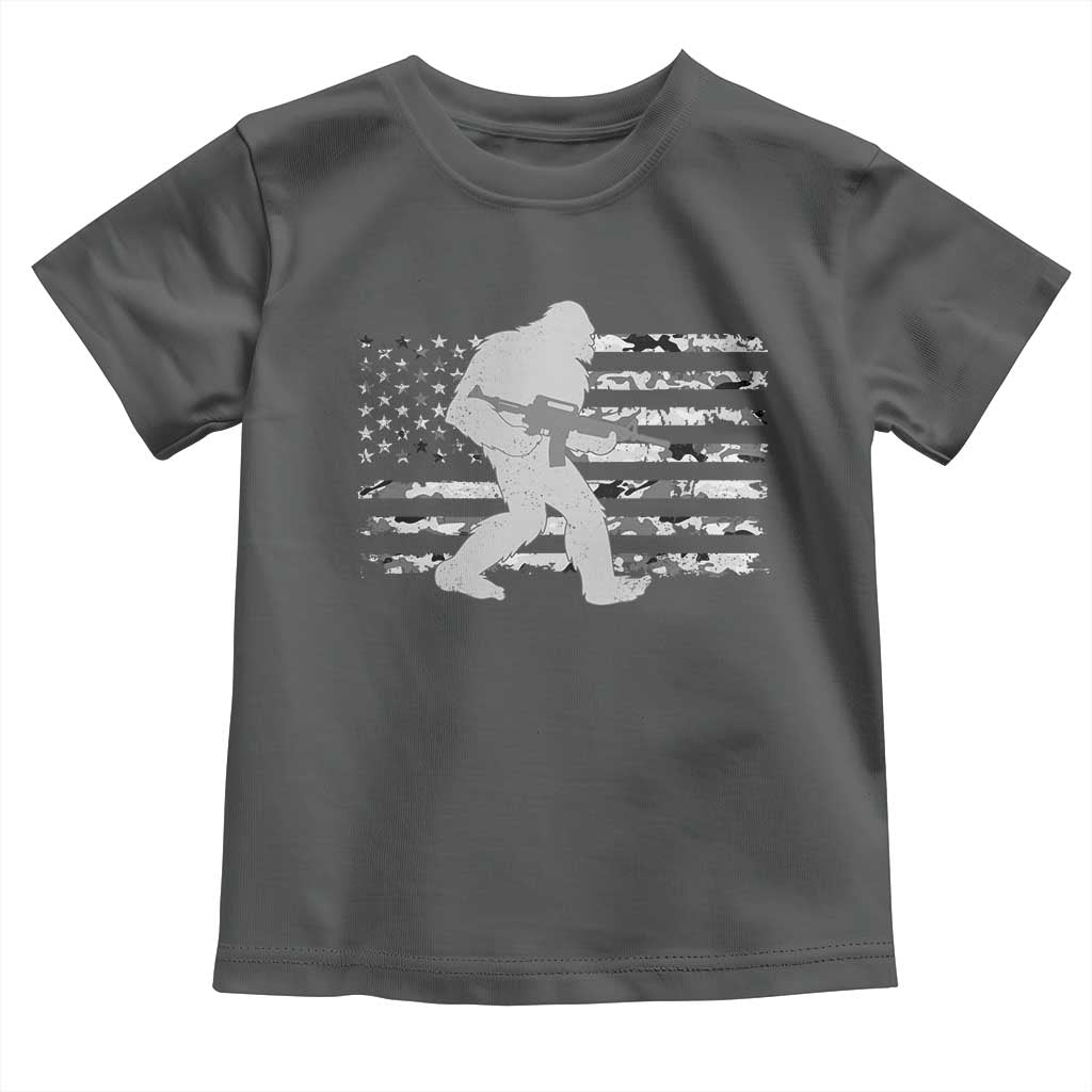 Bigfoot Gun Owner Toddler T Shirt Camo US American Flag Sasquatch Rifle TS10 Dark Heather Print Your Wear