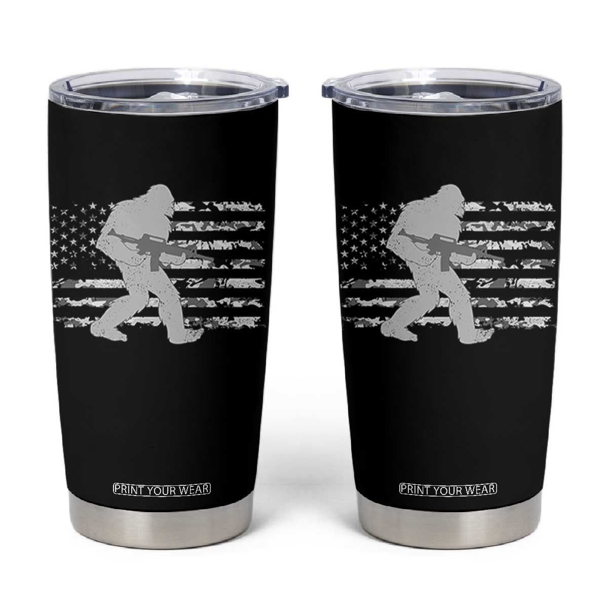 Bigfoot Gun Owner Tumbler Cup Camo US American Flag Sasquatch Rifle TS10 Black Print Your Wear