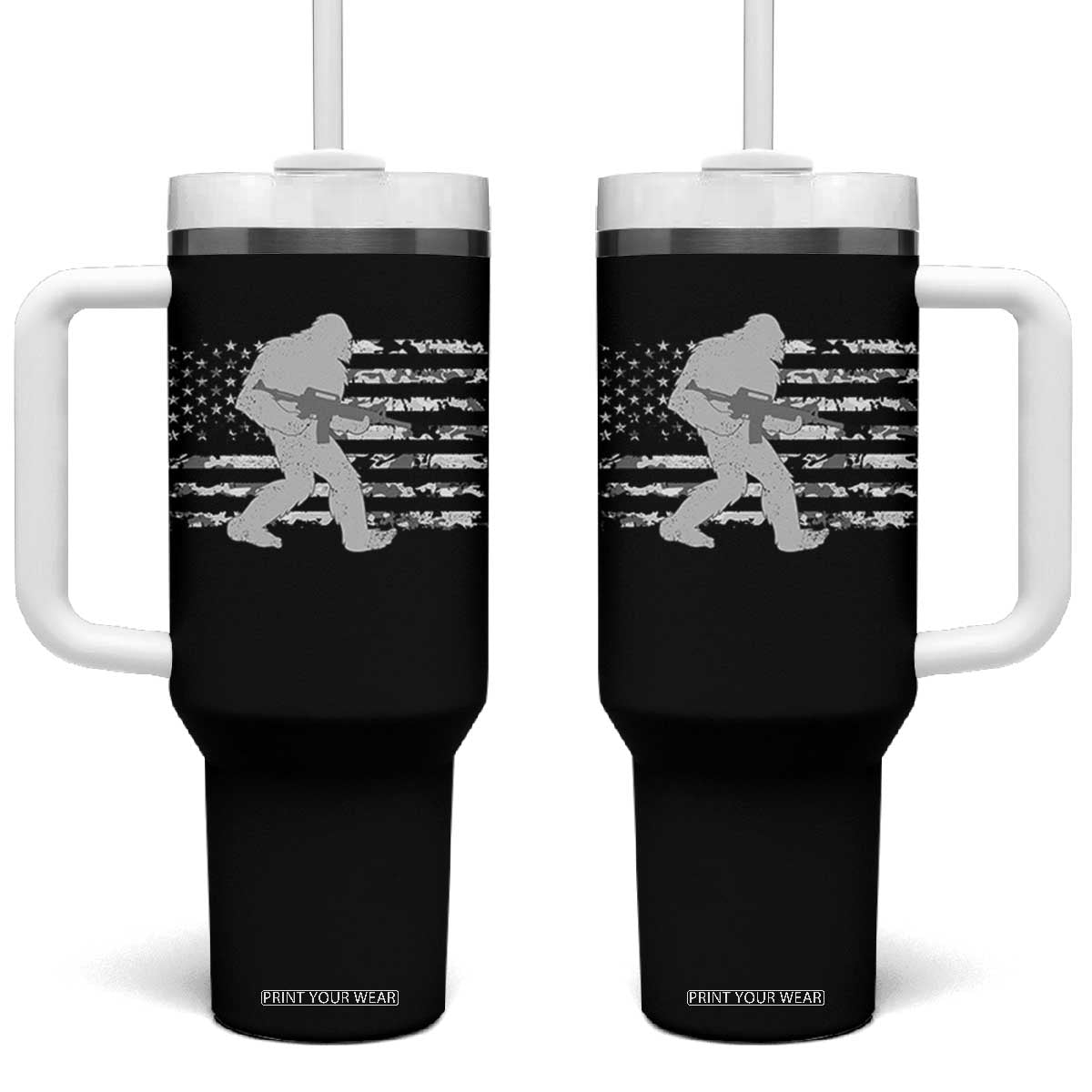 Bigfoot Gun Owner Tumbler With Handle Camo US American Flag Sasquatch Rifle TS10 One Size: 40 oz Black Print Your Wear