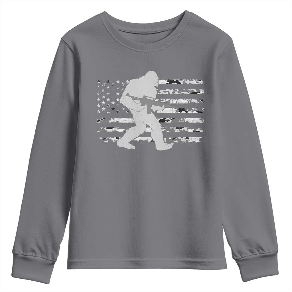 Bigfoot Gun Owner Youth Sweatshirt Camo US American Flag Sasquatch Rifle TS10 Charcoal Print Your Wear