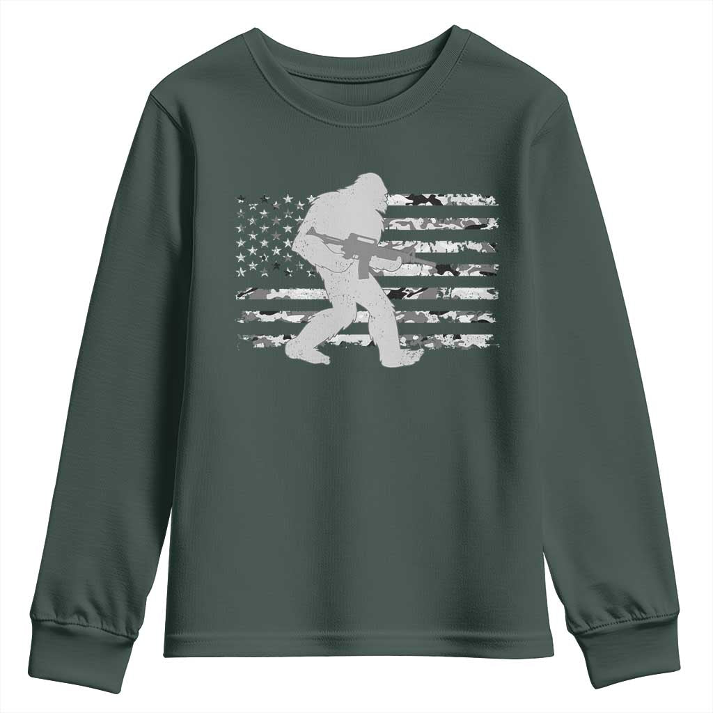 Bigfoot Gun Owner Youth Sweatshirt Camo US American Flag Sasquatch Rifle TS10 Dark Forest Green Print Your Wear