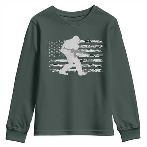Bigfoot Gun Owner Youth Sweatshirt Camo US American Flag Sasquatch Rifle TS10 Dark Forest Green Print Your Wear