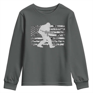 Bigfoot Gun Owner Youth Sweatshirt Camo US American Flag Sasquatch Rifle TS10 Dark Heather Print Your Wear