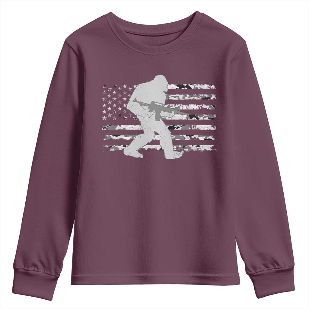 Bigfoot Gun Owner Youth Sweatshirt Camo US American Flag Sasquatch Rifle TS10 Maroon Print Your Wear