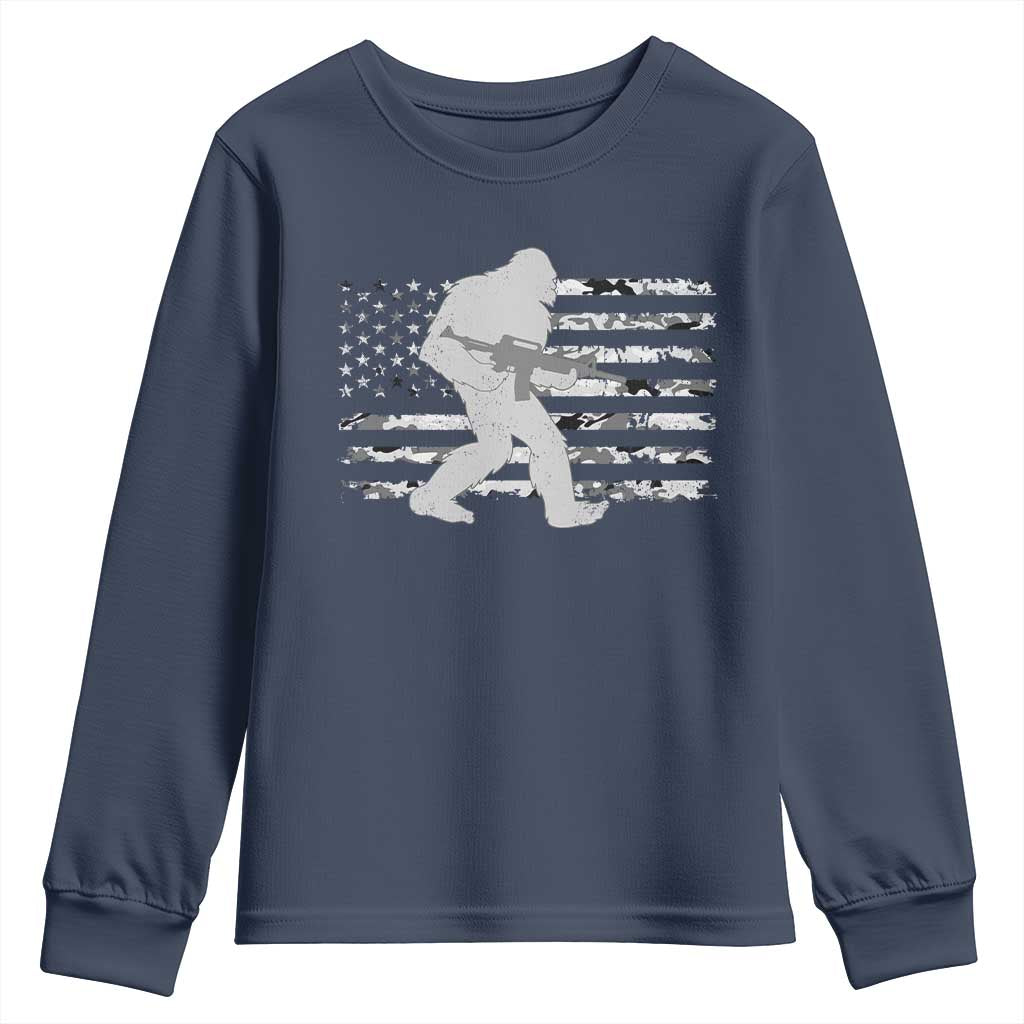 Bigfoot Gun Owner Youth Sweatshirt Camo US American Flag Sasquatch Rifle TS10 Navy Print Your Wear