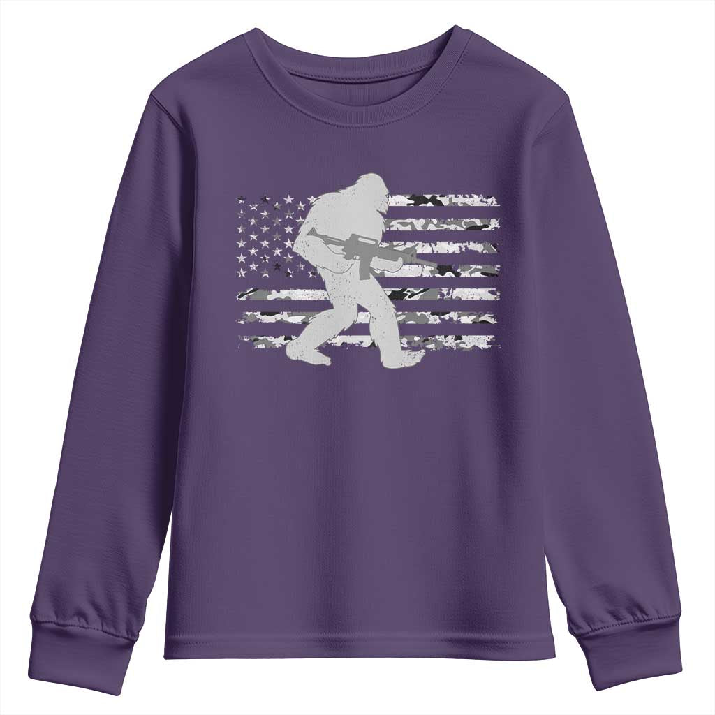 Bigfoot Gun Owner Youth Sweatshirt Camo US American Flag Sasquatch Rifle TS10 Purple Print Your Wear