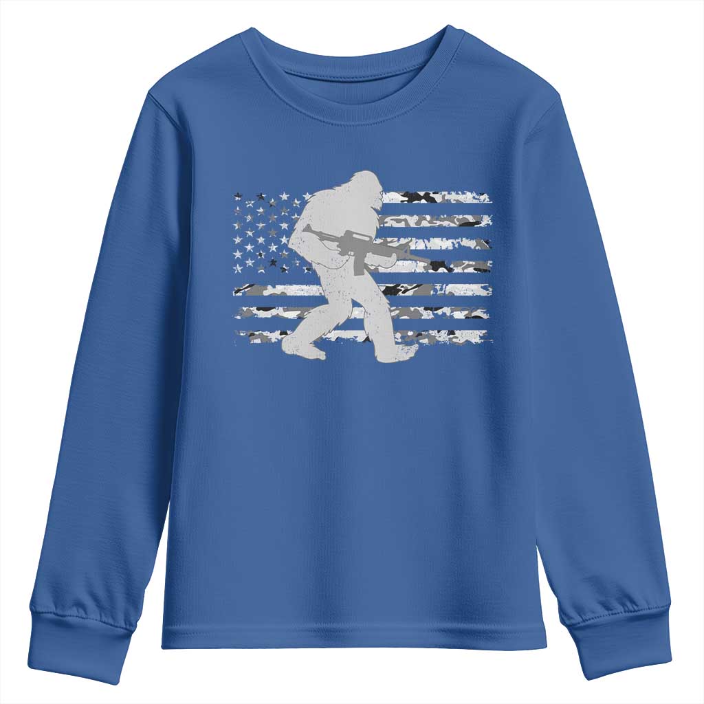 Bigfoot Gun Owner Youth Sweatshirt Camo US American Flag Sasquatch Rifle TS10 Royal Blue Print Your Wear