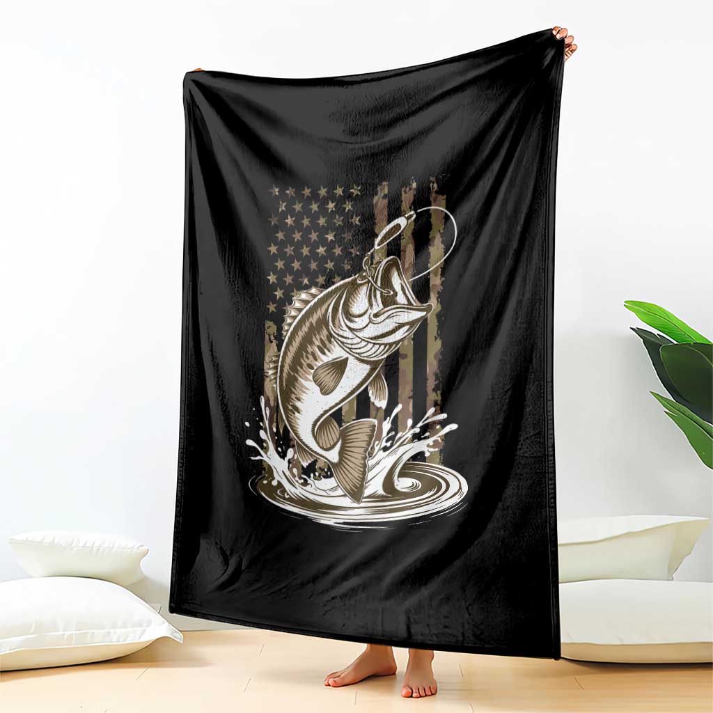 Fishing Camo Throw Blanket Bass Fish American Flag Boy Men Fisherman Gift TS10 Print Your Wear