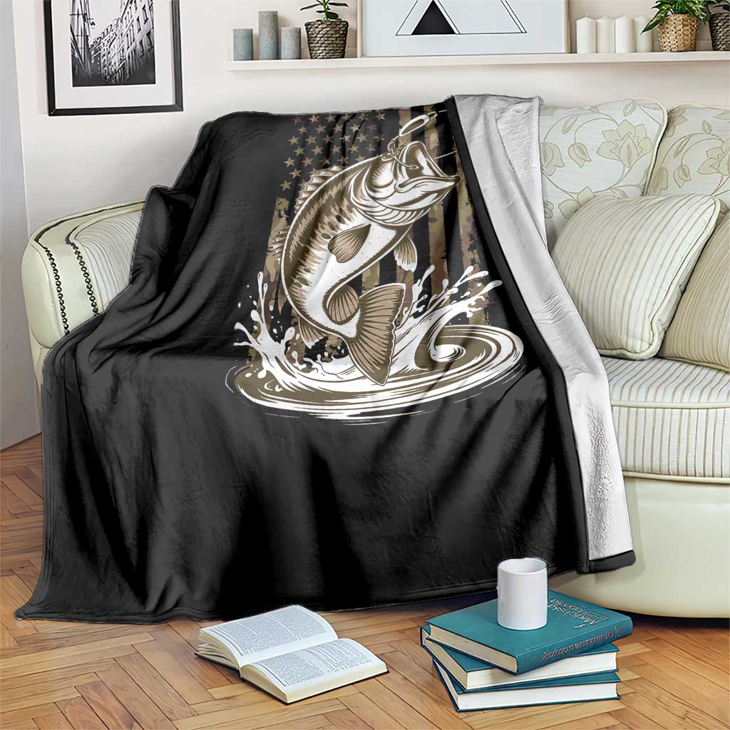 Fishing Camo Throw Blanket Bass Fish American Flag Boy Men Fisherman Gift TS10 Print Your Wear