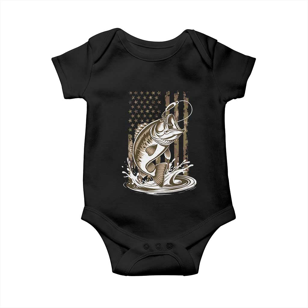 Fishing Camo Baby Onesie Bass Fish American Flag Boy Men Fisherman Gift TS10 Black Print Your Wear