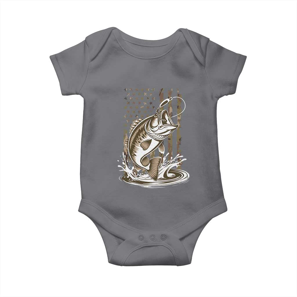 Fishing Camo Baby Onesie Bass Fish American Flag Boy Men Fisherman Gift TS10 Charcoal Print Your Wear