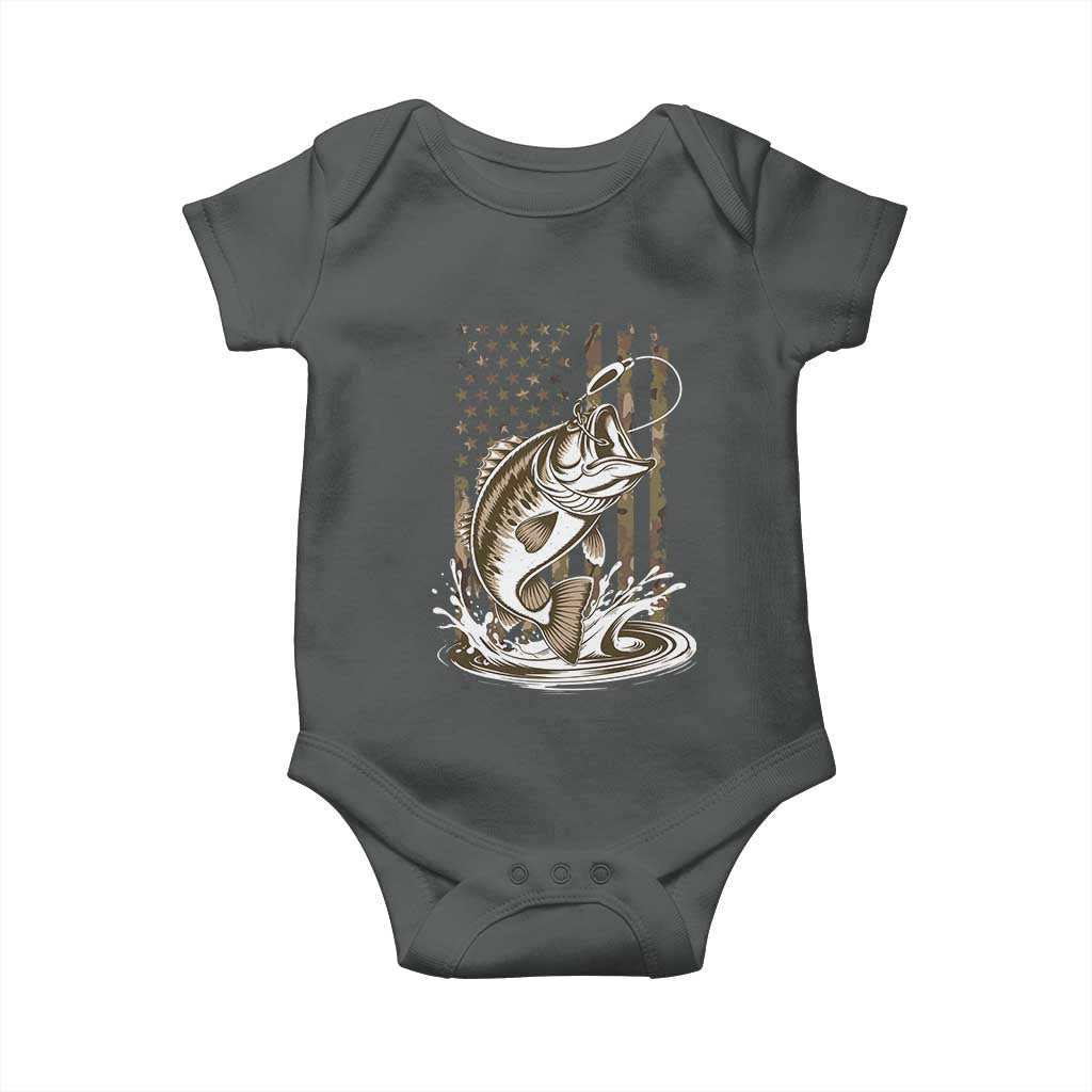 Fishing Camo Baby Onesie Bass Fish American Flag Boy Men Fisherman Gift TS10 Dark Heather Print Your Wear