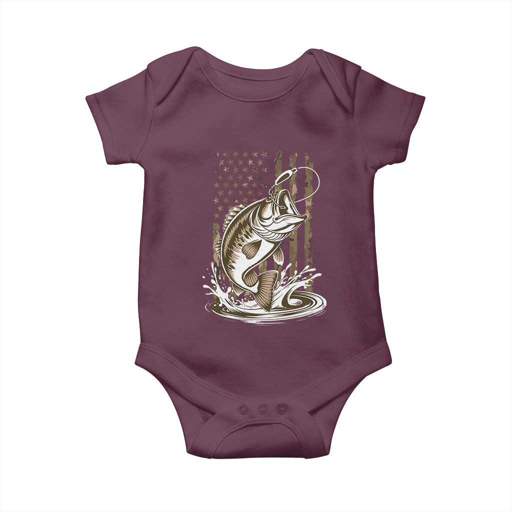 Fishing Camo Baby Onesie Bass Fish American Flag Boy Men Fisherman Gift TS10 Maroon Print Your Wear