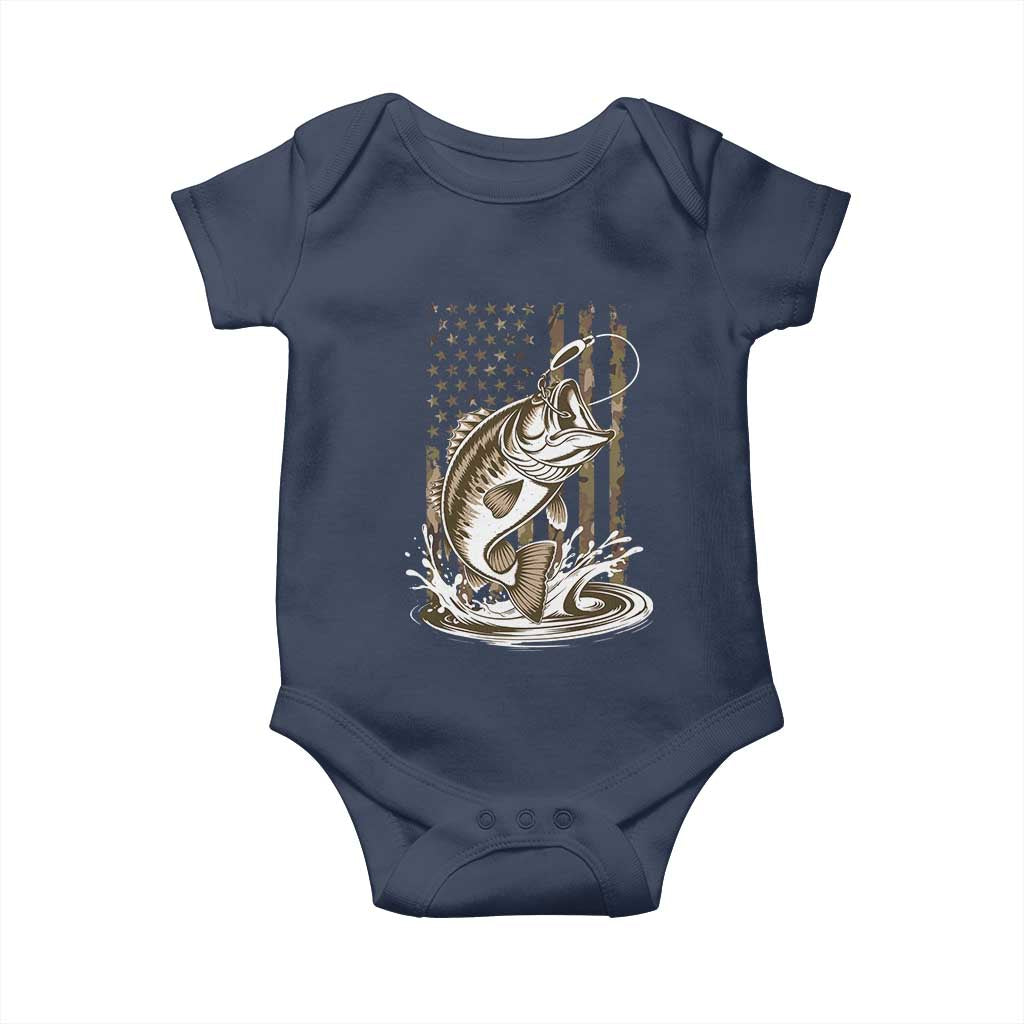Fishing Camo Baby Onesie Bass Fish American Flag Boy Men Fisherman Gift TS10 Navy Print Your Wear