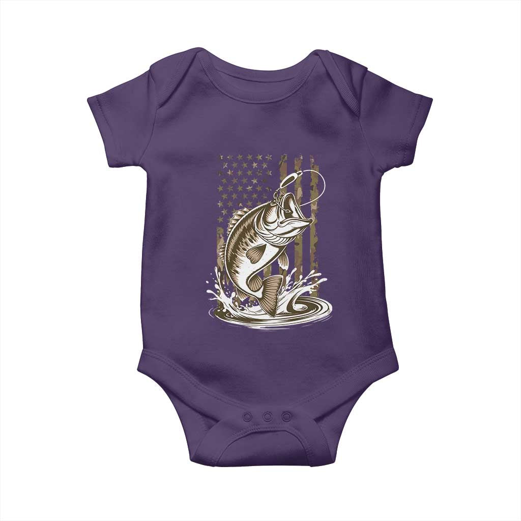 Fishing Camo Baby Onesie Bass Fish American Flag Boy Men Fisherman Gift TS10 Purple Print Your Wear
