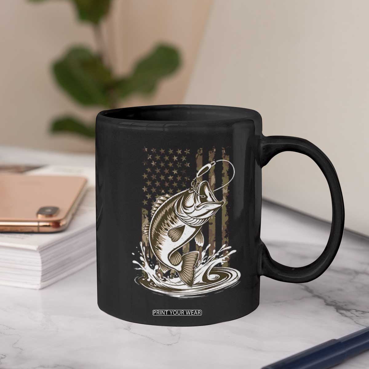 Fishing Camo Coffee Mug Bass Fish American Flag Boy Men Fisherman Gift TS10 Print Your Wear