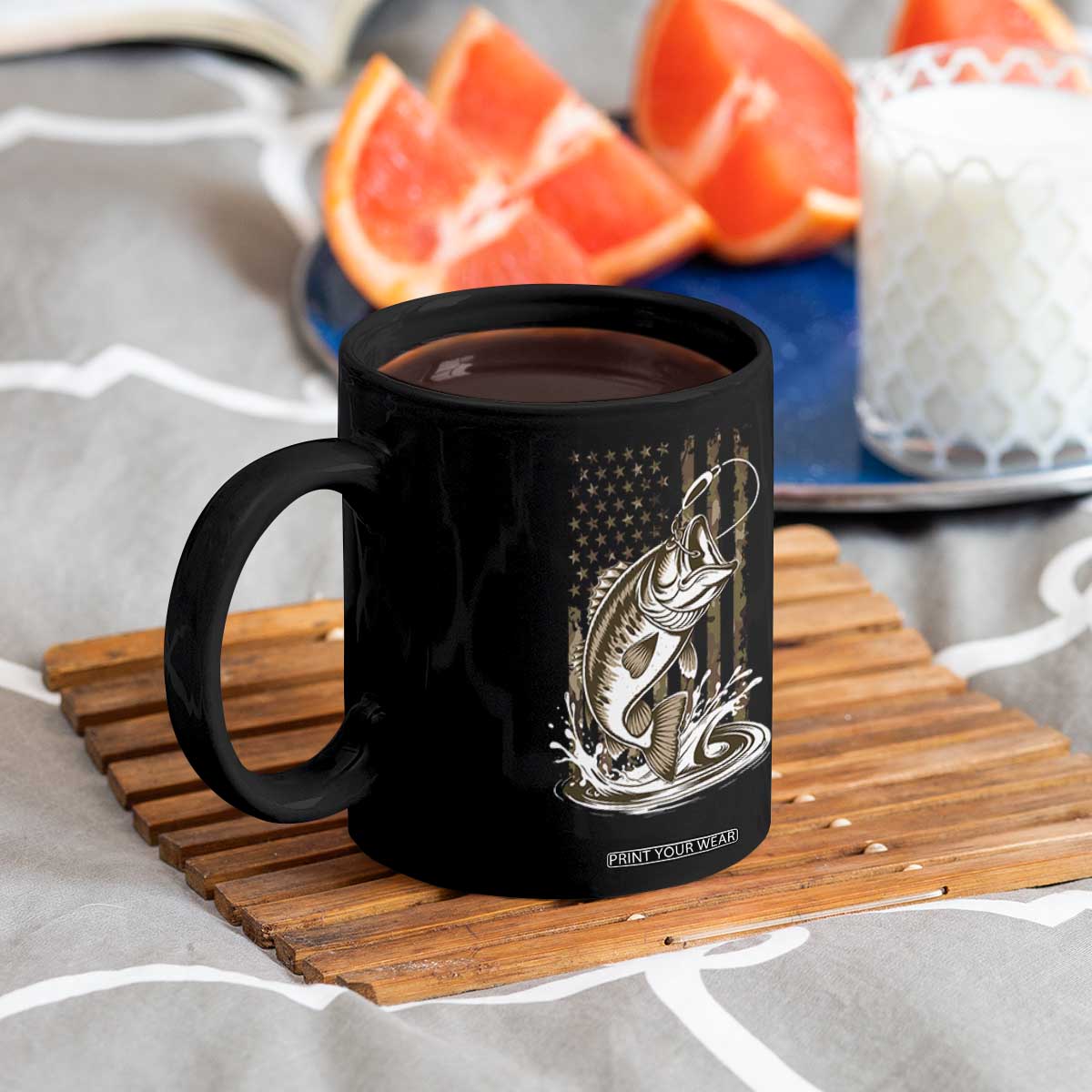 Fishing Camo Coffee Mug Bass Fish American Flag Boy Men Fisherman Gift TS10 Print Your Wear