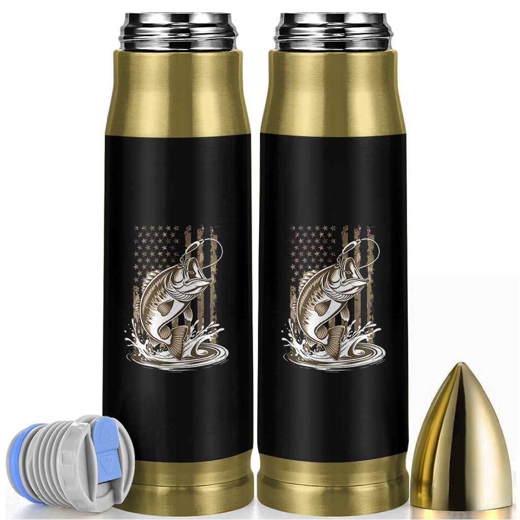 Fishing Camo Bullet Tumbler Bass Fish American Flag Boy Men Fisherman Gift TS10 Black Print Your Wear