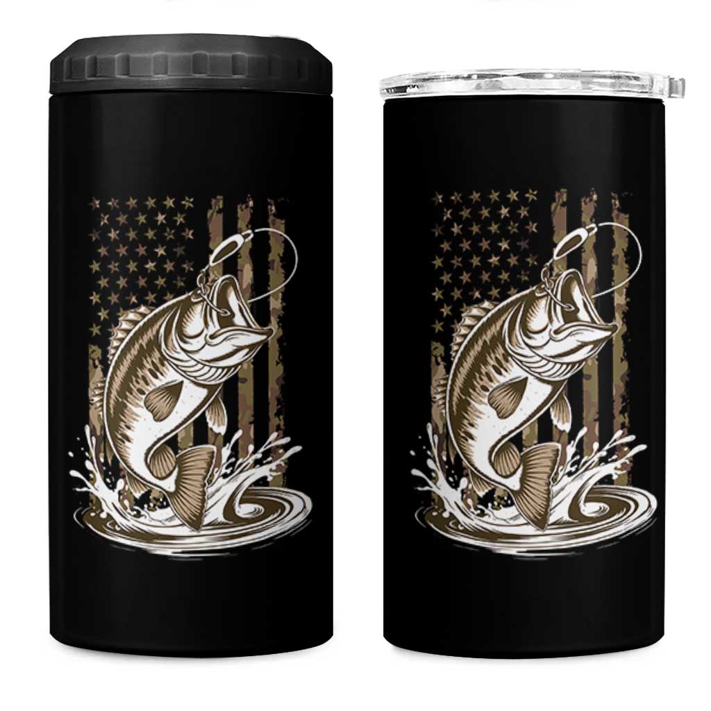 Fishing Camo 4 in 1 Can Cooler Tumbler Bass Fish American Flag Boy Men Fisherman Gift TS10 One Size: 16 oz Black Print Your Wear