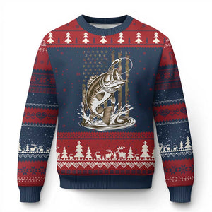 Fishing Camo Ugly Christmas Sweater Bass Fish American Flag Boy Men Fisherman Gift TS10 Navy Red Print Your Wear
