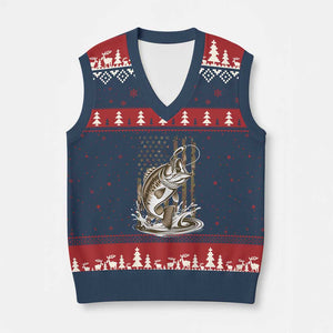 Fishing Camo V-Neck Knit Sweater Vest Bass Fish American Flag Boy Men Fisherman Gift TS10 Navy Red Print Your Wear