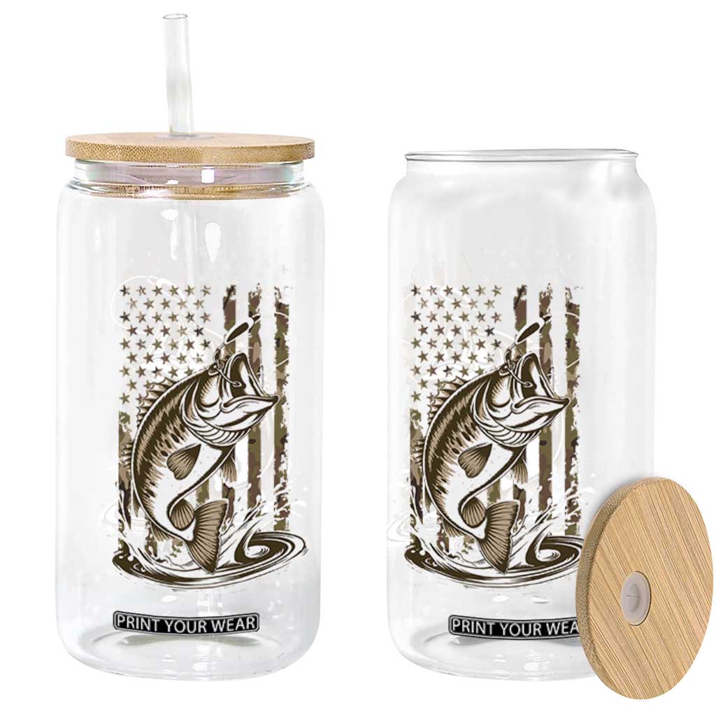 Fishing Camo Glass Can Bass Fish American Flag Boy Men Fisherman Gift TS10 Print Your Wear