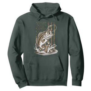 Fishing Camo Hoodie Bass Fish American Flag Boy Men Fisherman Gift TS10 Dark Forest Green Print Your Wear