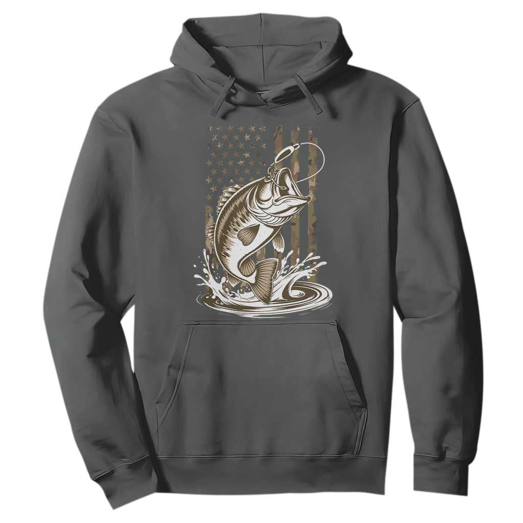 Fishing Camo Hoodie Bass Fish American Flag Boy Men Fisherman Gift TS10 Dark Heather Print Your Wear