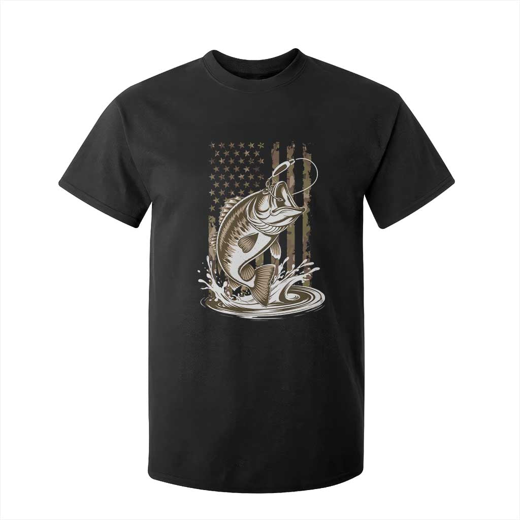 Fishing Camo T Shirt For Kid Bass Fish American Flag Boy Men Fisherman Gift TS10 Black Print Your Wear