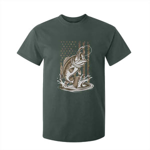 Fishing Camo T Shirt For Kid Bass Fish American Flag Boy Men Fisherman Gift TS10 Dark Forest Green Print Your Wear