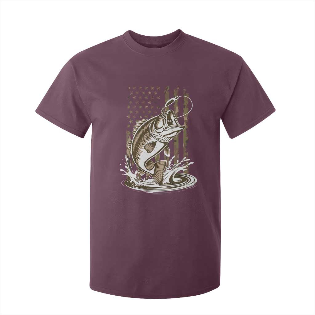 Fishing Camo T Shirt For Kid Bass Fish American Flag Boy Men Fisherman Gift TS10 Maroon Print Your Wear