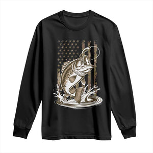 Fishing Camo Long Sleeve Shirt Bass Fish American Flag Boy Men Fisherman Gift TS10 Black Print Your Wear