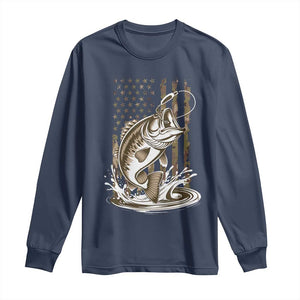 Fishing Camo Long Sleeve Shirt Bass Fish American Flag Boy Men Fisherman Gift TS10 Navy Print Your Wear