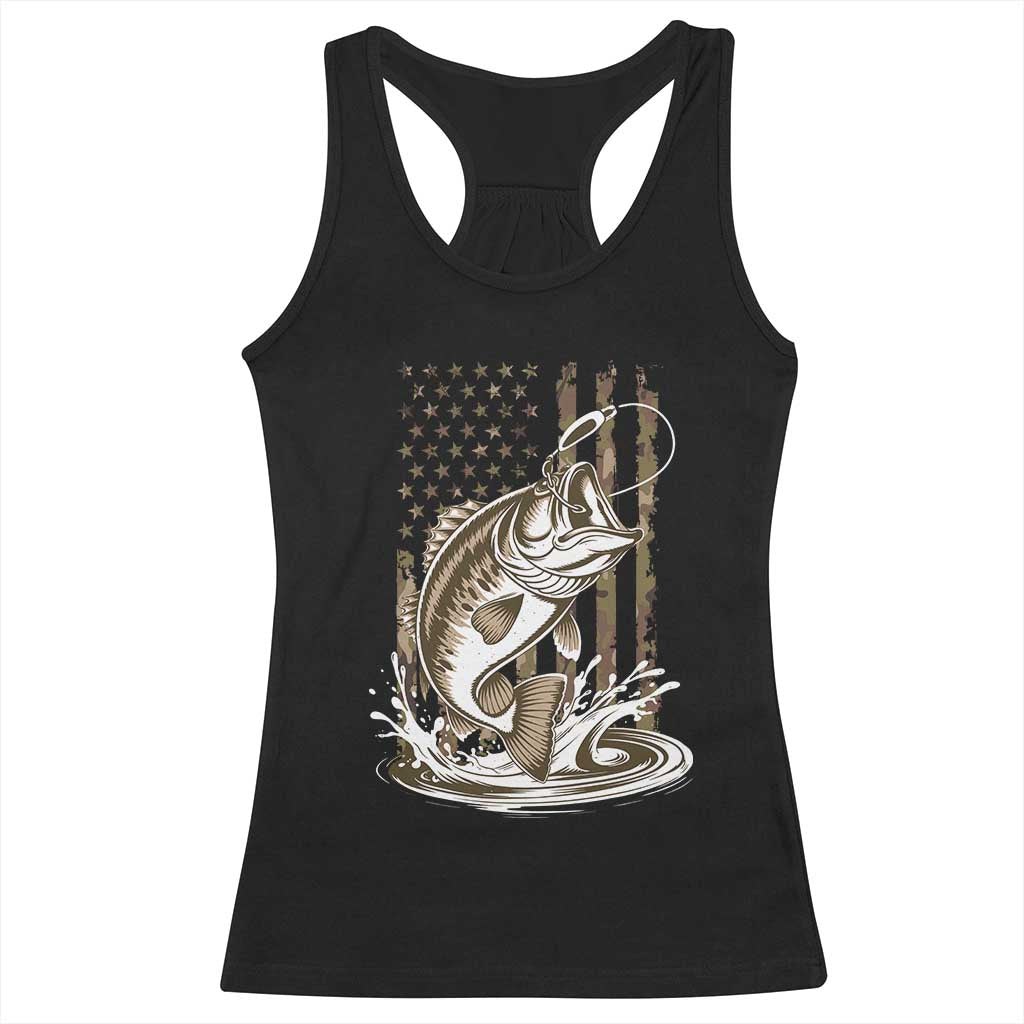 Fishing Camo Racerback Tank Top Bass Fish American Flag Boy Men Fisherman Gift TS10 Black Print Your Wear