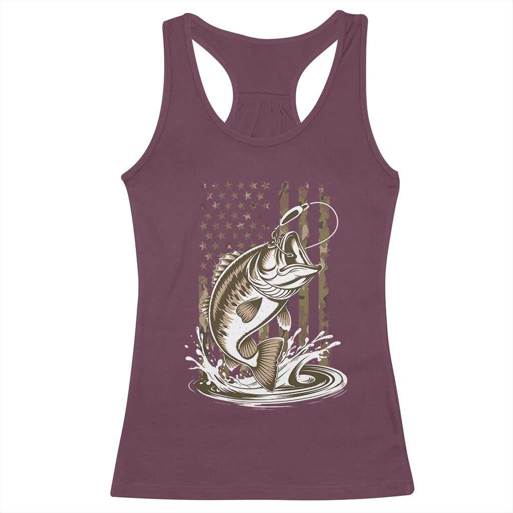 Fishing Camo Racerback Tank Top Bass Fish American Flag Boy Men Fisherman Gift TS10 Maroon Print Your Wear