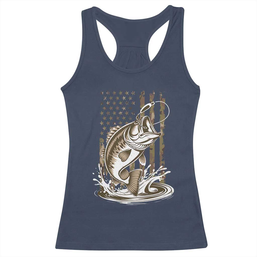 Fishing Camo Racerback Tank Top Bass Fish American Flag Boy Men Fisherman Gift TS10 Navy Print Your Wear