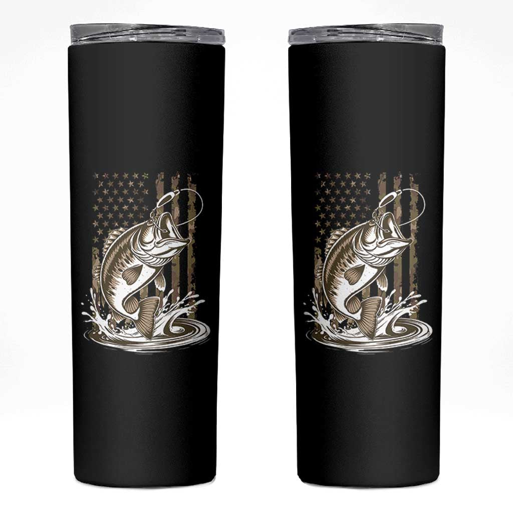 Fishing Camo Skinny Tumbler Bass Fish American Flag Boy Men Fisherman Gift TS10 Black Print Your Wear