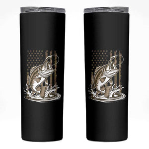 Fishing Camo Skinny Tumbler Bass Fish American Flag Boy Men Fisherman Gift TS10 Black Print Your Wear
