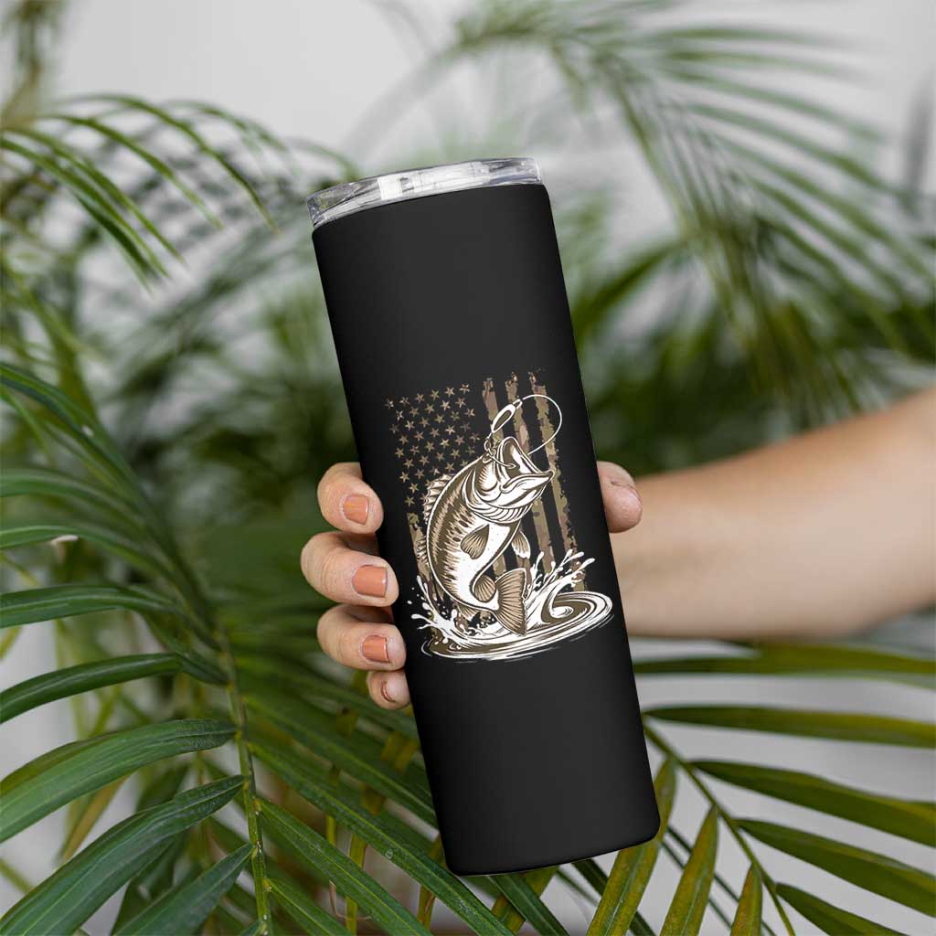 Fishing Camo Skinny Tumbler Bass Fish American Flag Boy Men Fisherman Gift TS10 Print Your Wear
