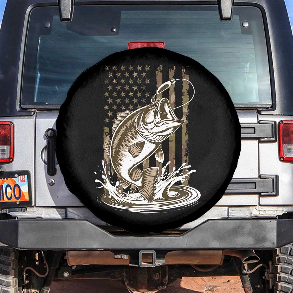Fishing Camo Spare Tire Cover Bass Fish American Flag Boy Men Fisherman Gift TS10 No hole Black Print Your Wear