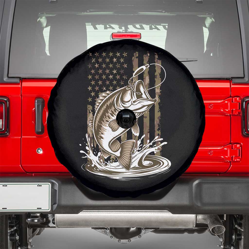 Fishing Camo Spare Tire Cover Bass Fish American Flag Boy Men Fisherman Gift TS10 Black Print Your Wear