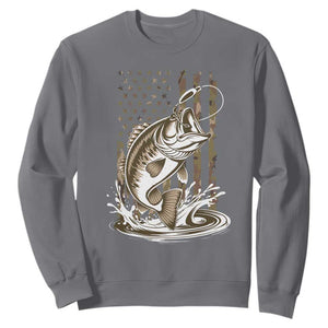 Fishing Camo Sweatshirt Bass Fish American Flag Boy Men Fisherman Gift TS10 Charcoal Print Your Wear